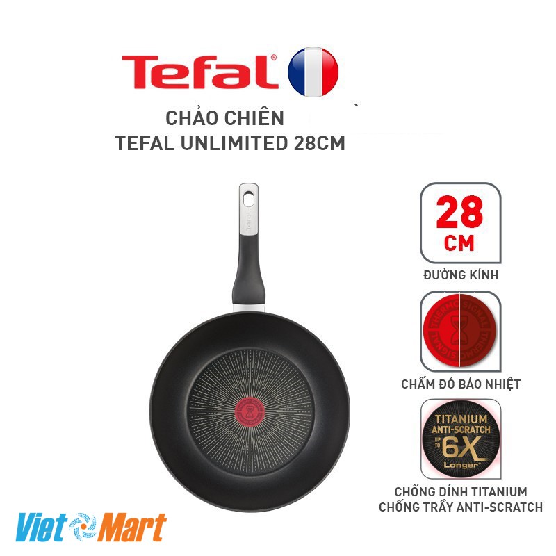 Chảo chống dính Tefal Unlimited 28cm nhập khẩu Pháp Chảo bếp từ cao cấp 6 lớp chống dính siêu bền, báo nhiệt thông minh