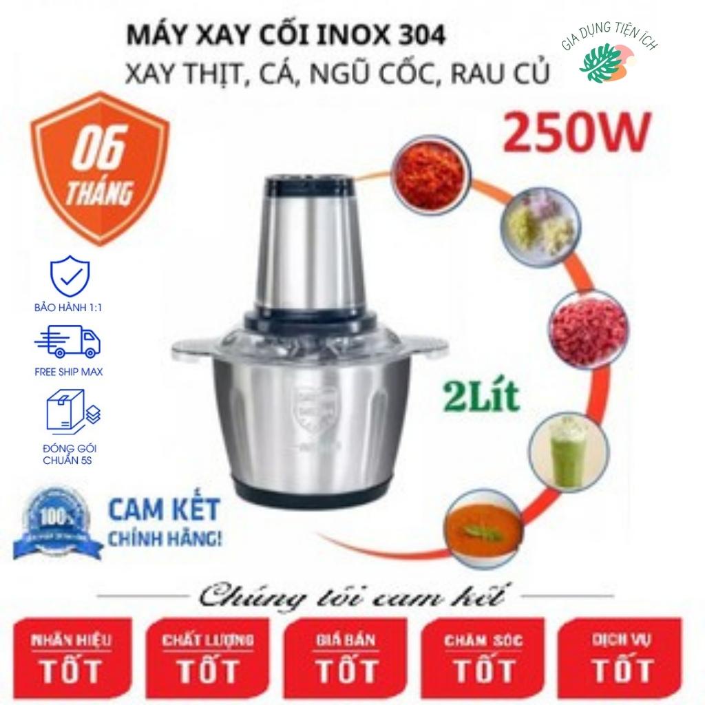 Máy xay thịt, xay thực phẩm đa năng cối inox 304 và nhựa ABS dung tích 2L, 4 lưỡi dao sắc bén bằng thép không gỉ