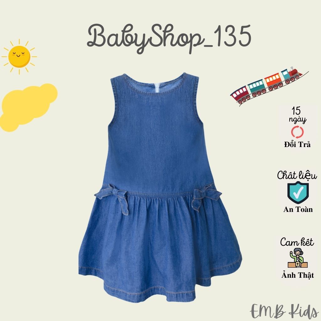 Váy cho bé, đầm bé gái EMB KIDS M616 vải jean chống nhăn, đính nơ 2 bên từ 2-8 tuổi