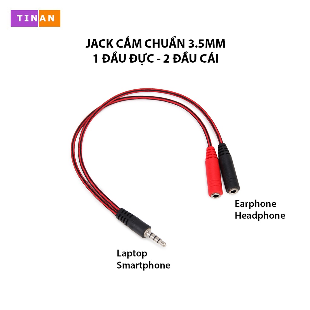 Dây Cáp Chuyển Đổi Audio 3.5mm, 1 Đầu Đực 2 Đầu Cái, Dài 20cm, Dùng Cho Điện Thoại, Laptop