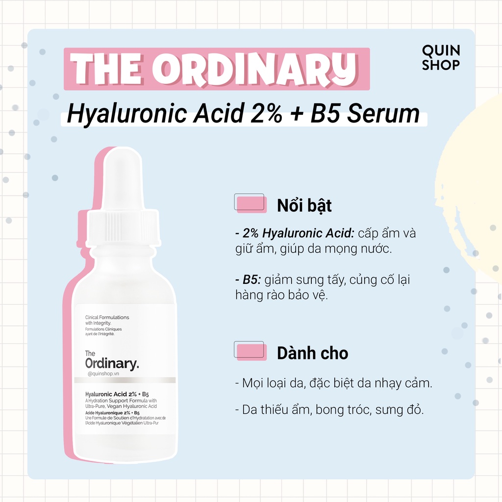 Tinh Chất Cấp Ẩm, Làm Dịu Da The Ordinary Hyaluronic Acid 2% + B5 Serum