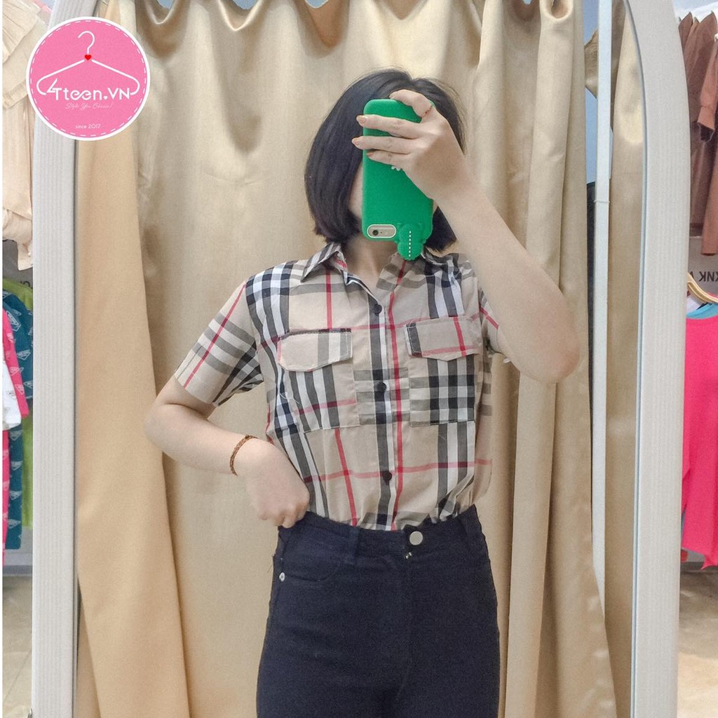 Sơ mi kẻ cọc tay 4Teen siêu hot