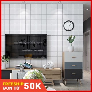 Giấy dán tường caro ô vuông trắng khổ 10m x 53cm - 3D088