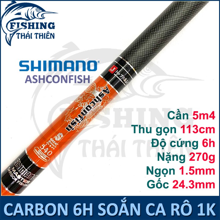 Cần câu tay Shimano Ashconfish Carbon 6h soắn caro 1k 3m6, 4m5, 5m4