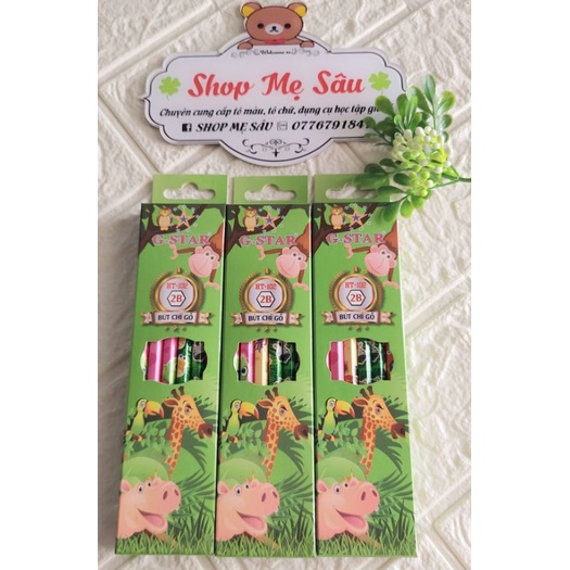 Hộp 12 bút chì 2B hoạt hình ⚡ SIÊU ĐÁNG YÊU ⚡ Cây viết chì HT102 họa tiết dễ thương, màu sắc đa dạng