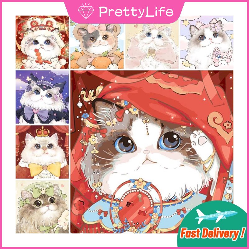 Bộ Tranh Đính Đá 5D Tự Làm 30x30cm / 40x40cm / 50x50cm Hình Mèo Dễ Thương Trang Trí Nhà Cửa