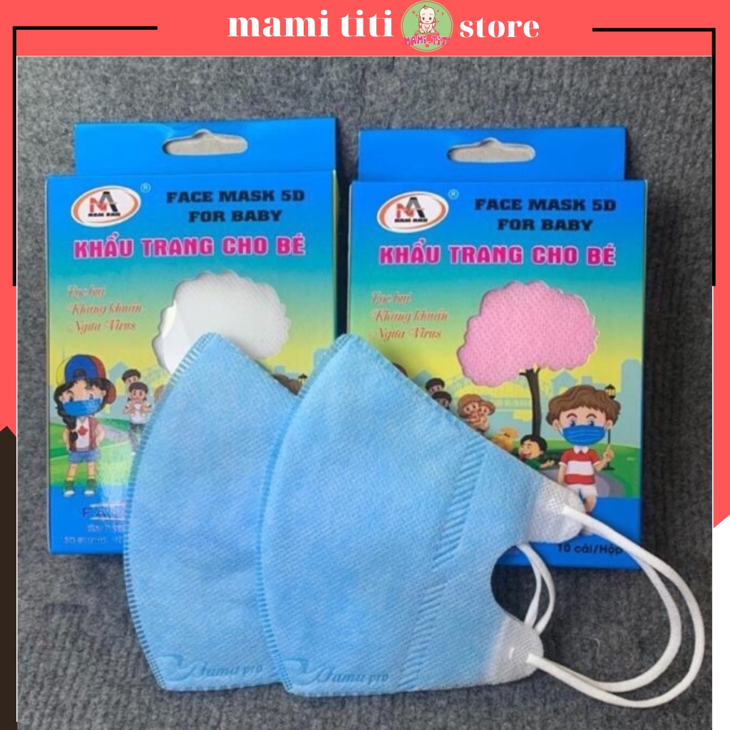 khẩu trang em bé, Hộp 10 khẩu trang 5d cho bé nhiều màu sắc