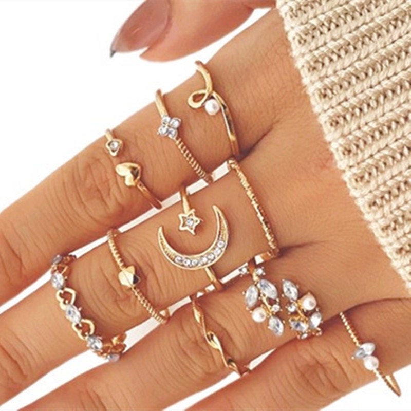 Bộ 10 Nhẫn Hở Họa Tiết Hình Học Thời Trang Phong Cách Bohemian Cho Nữ