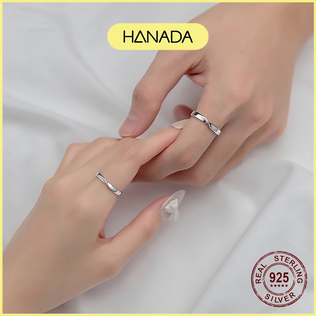 Nhẫn Đôi Bạc 925 Hanada Set Nhẫn Cặp Vô Cực Trơn Đơn Giản Nam Nữ 1040 M16