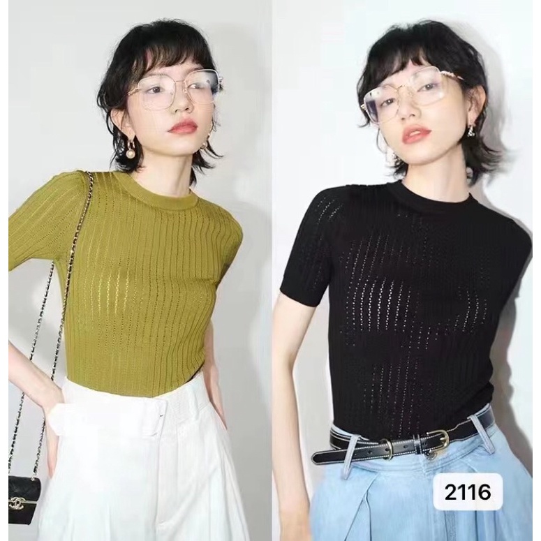 2116. ÁO LEN GÂN TAY NGẮN ÔM BODY