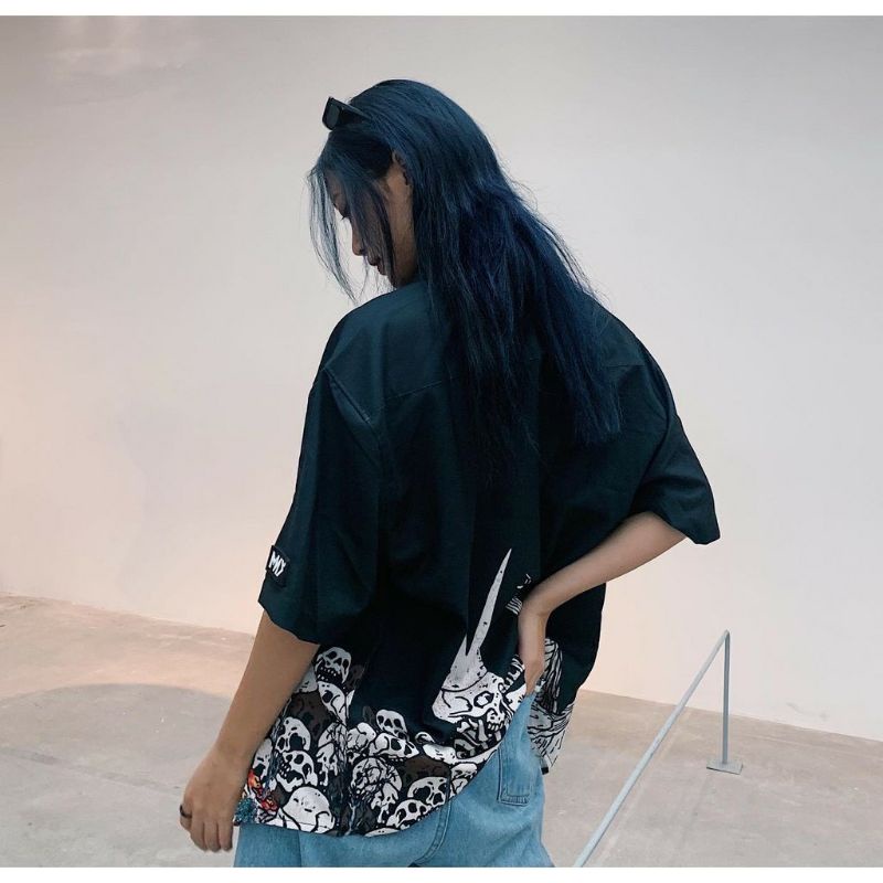Áo Sơ Mi Tay Ngắn Unisex Cổ Bẻ Phong Cách Hàn Quốc Freesize