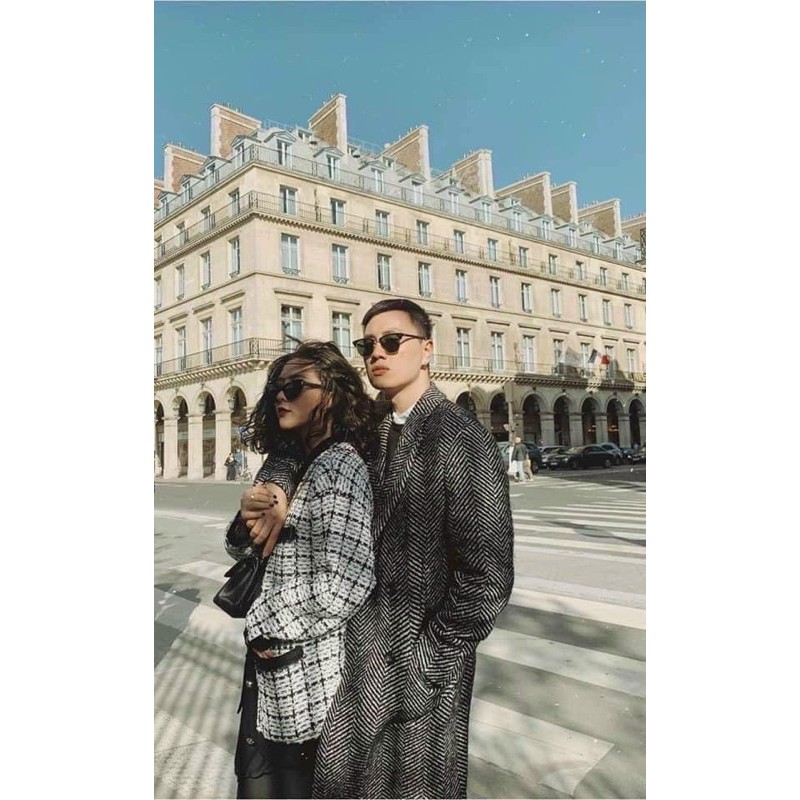 Áo khoác cardigan caro kẻ viền đen