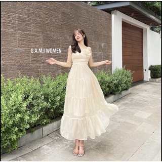 Váy maxi tơ hoa ngực