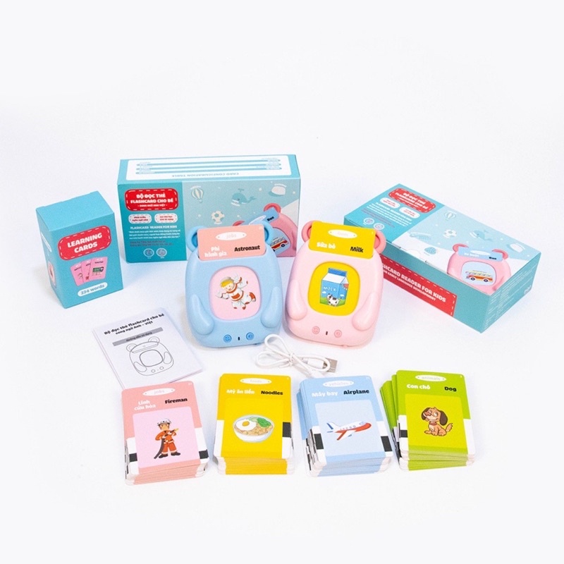 Máy đọc thẻ Flashcard song ngữ Anh Việt cho bé, bộ 112 thẻ học, 224 từ vựng