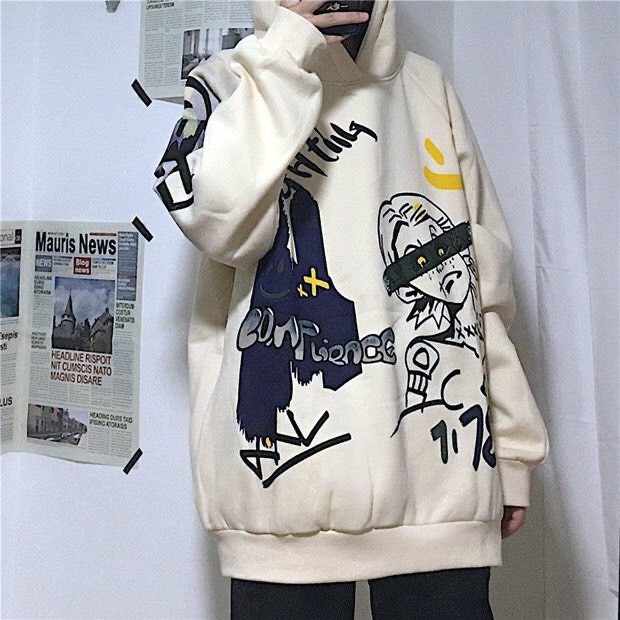 Áo hoodie unisex form rộng chất vải nỉ ngoại dày dặn in logo anime cực chất thời trang học đường