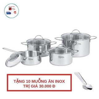 BỘ NỒI QUÁNH CAO CẤP BẾP TỪ INOX 304 FIVESTAR STANDARD 4 CHIẾC 3 LỚP ĐÁY LIỀN NẮP KÍNH.TẶNG 1 VÁ CANH INOX.
