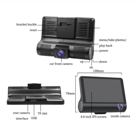 Camera Hành Trình Ô Tô 3 Mắt Bm31, Mắt Quay Siêu Nét, Trước, Trong, Sau nét chống nước - Bảo Hành 12 Tháng