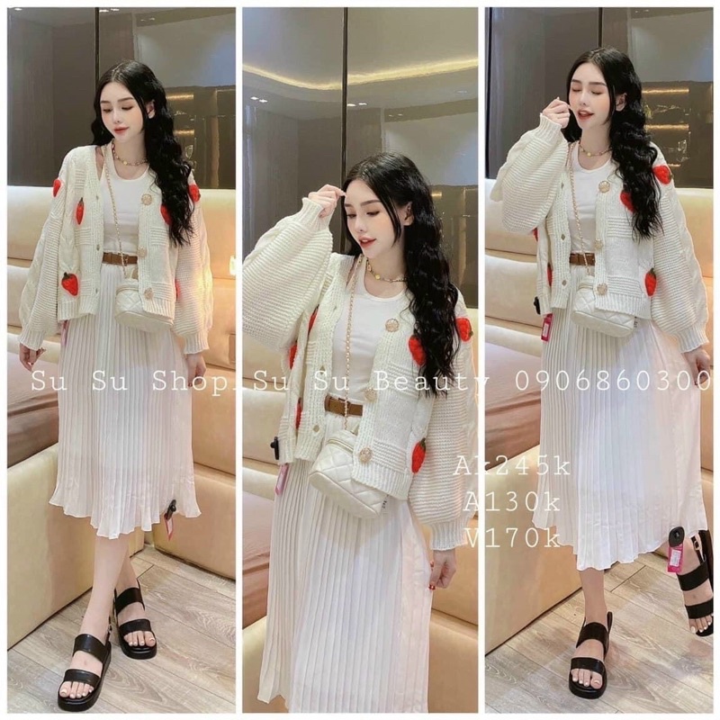 Áo khoác Cardigan Len Hoa Thêu Nổi Áo Len Đà Lạt