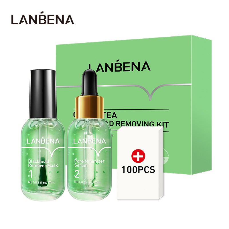 Mặt nạ lột mụn đầu đen/ Serum trà xanh se khít lỗ chân lông LANBENA loại bỏ mụn đầu đen và làm sạch da