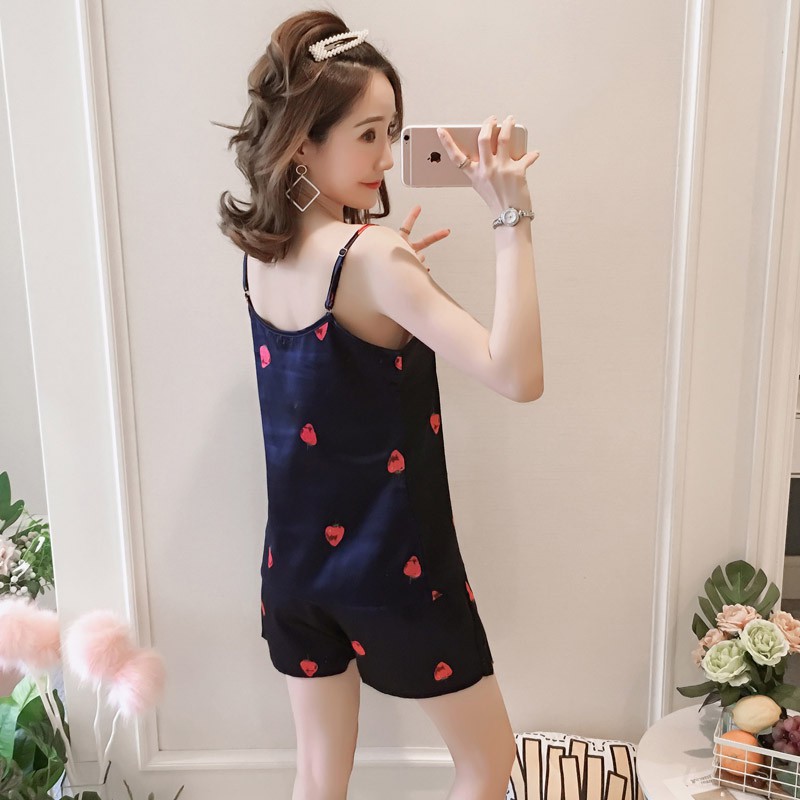 Đồ Bộ Nữ Phi Lụa Satin Có Lót Mút, ĐỒ BỘ NGẮN 2 DÂY CUTE ULZZANG chất vải nhẹ Siêu mịn mát 2 Size 45-60kg