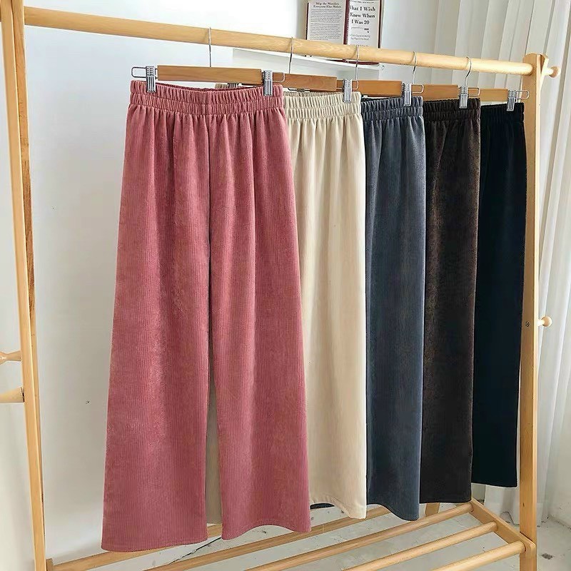 Quần dài nữ nhung kẻ phong cách Hàn Quốc hợp thời trang với 3 màu tùy chọn 385