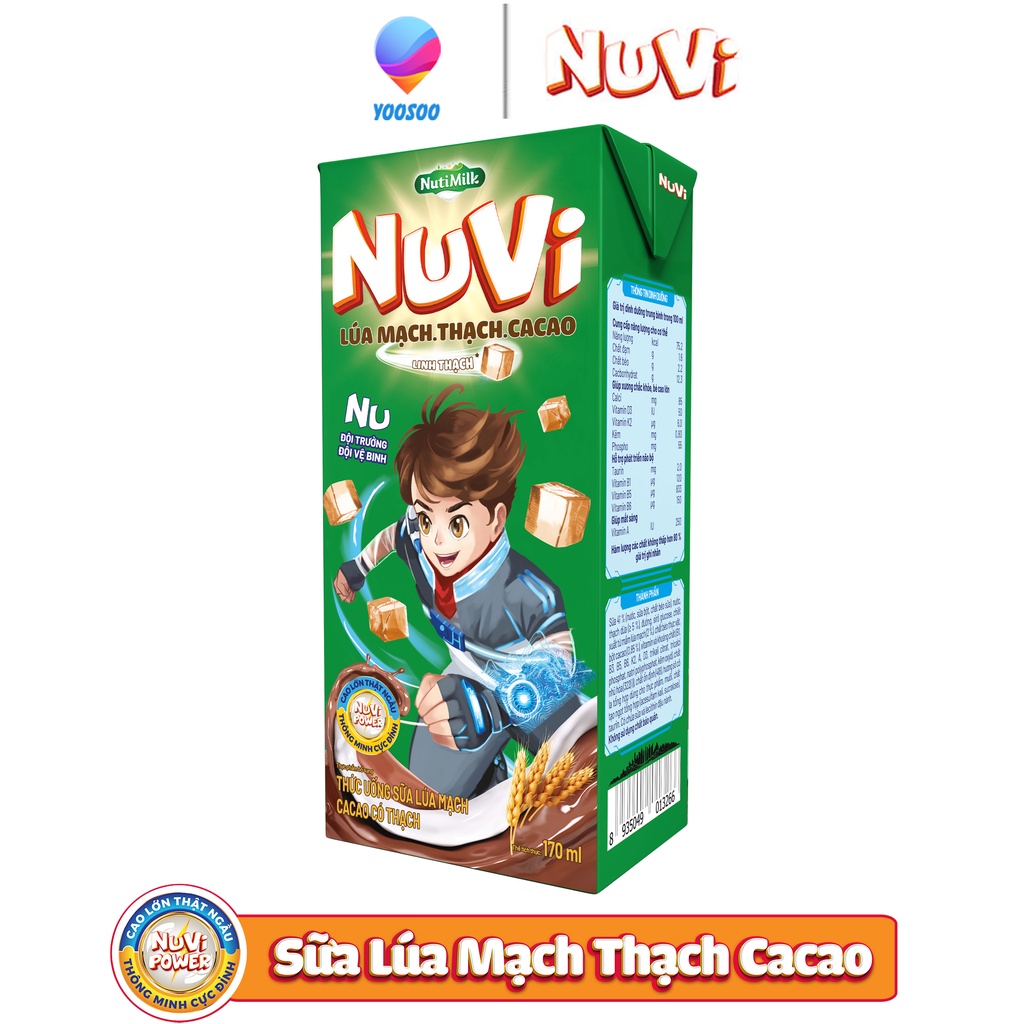 Thùng 48 Hộp NuVi Sữa Lúa Mạch Thạch Cacao/ Sữa Chua Thạch Dâu/ Sữa Trái Cây Thạch Cam 170ml - NUTIFOOD - YOOSOO MALL