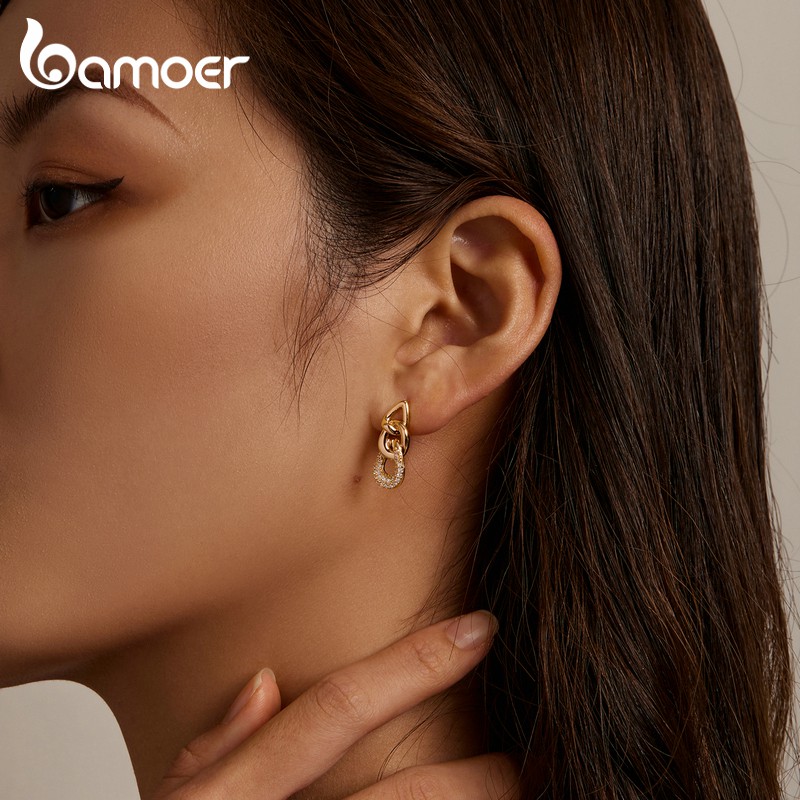 Đôi bông tai Bamoer Bse545 bạc 925 đính zircon quà tặng trang sức nữ