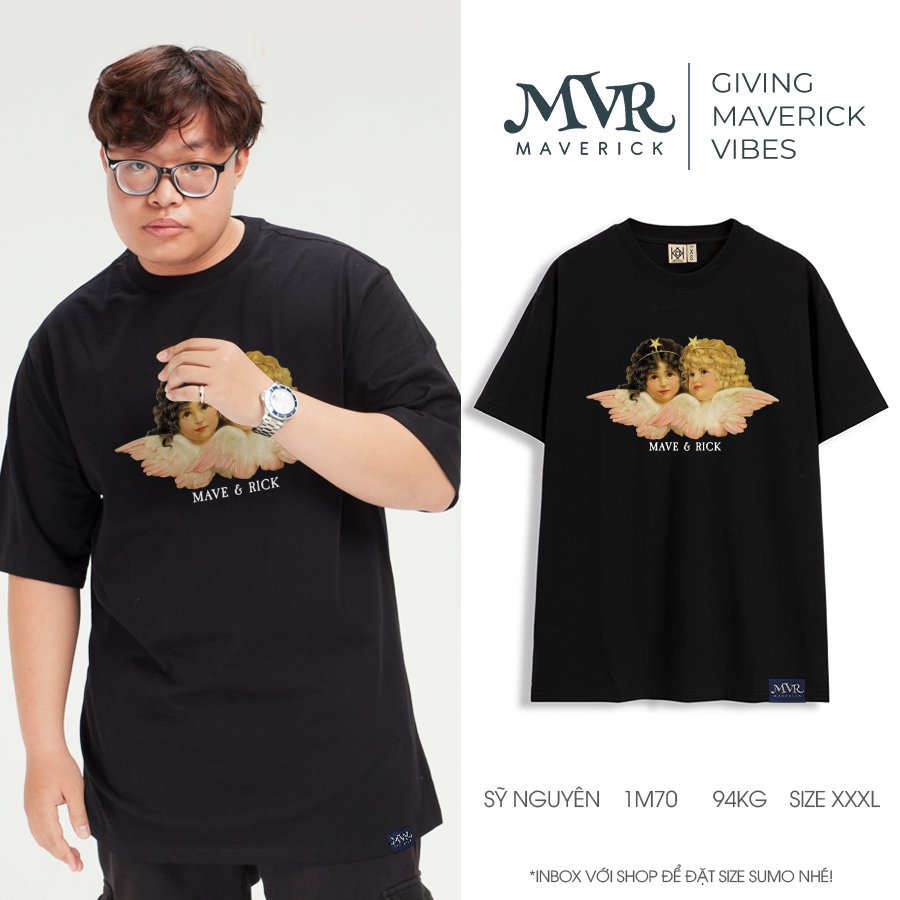 Áo Thun Tay Lỡ Cupid Couple Angel Áo thun Thiên Thần Có Đôi cotton MVR 112019018 Đen