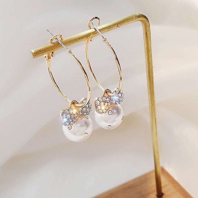 Bông Tai Mạ Bạc 925 Hình Nơ Đính Kim Cương Giả Toàn Diện Phong Cách Hàn Quốc