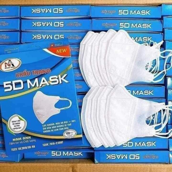 Khẩu trang 5D mask Nam Anh, Khẩu trang 5D người lớn, Khẩu trang 5D quai thun, (hộp 10 cái), 3 lớp, dày ôm sát mặt.