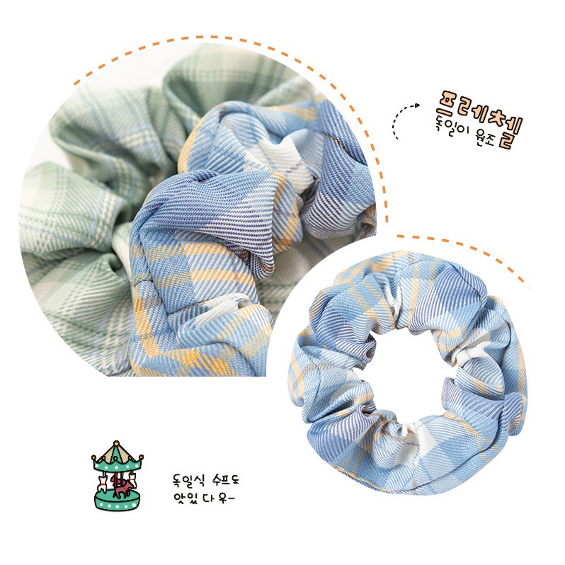 Dây buộc tóc scrunchies, dây cột tóc chun buộc tóc nữ kẻ phồng dễ thương thời trang Hàn Quốc SC05 - VHT SHOP