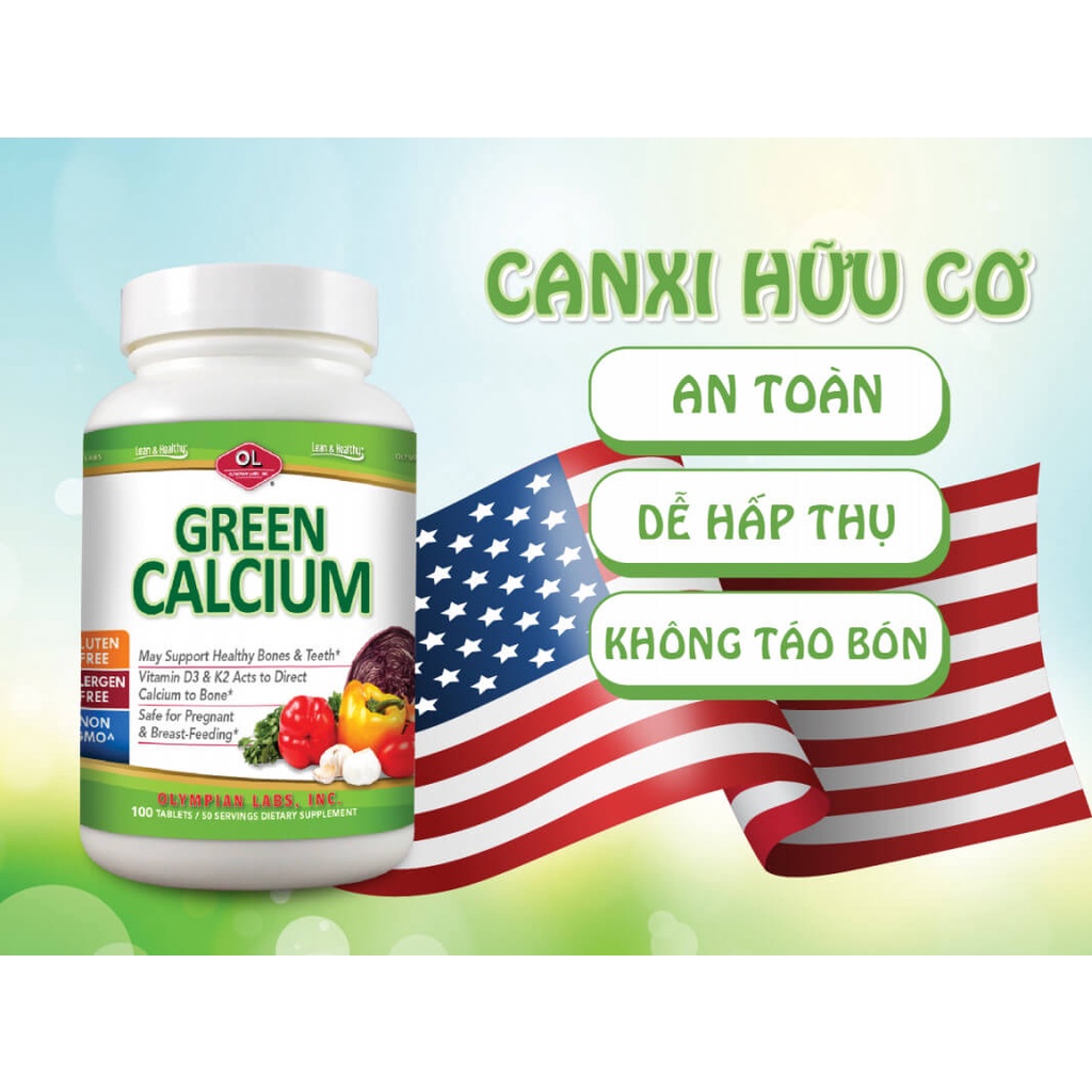 Viên Uống Bổ Sung Canxi Hữu Cơ Olympian Labs Green Calcium Giúp Xương Chắc Khoẻ Mẹ Và Bé