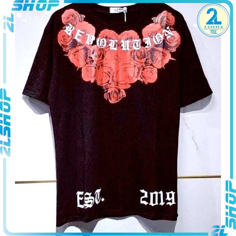 áo thun nam nữ tay lỡ Hoa hồng Mikenko in cổ, áo phông unisex form rộng-2LSHOP