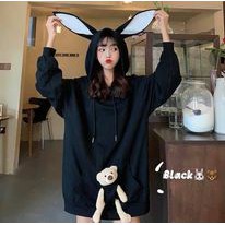 [ FREESHIP - GIÁ GÓC ] Áo hoodie tai thỏ phối gấu Ulzzang Hàn Quốc form rộng unisex nam nữ