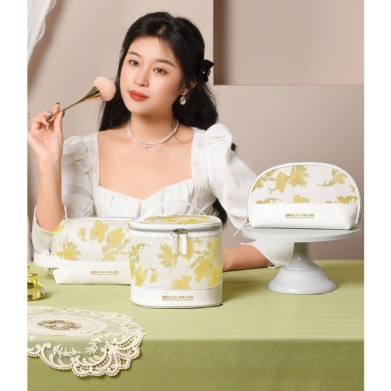 Túi Đựng Mỹ Phẩm Du Lịch Cầm Tay Họa Tiết Hoa Ẩn Mới