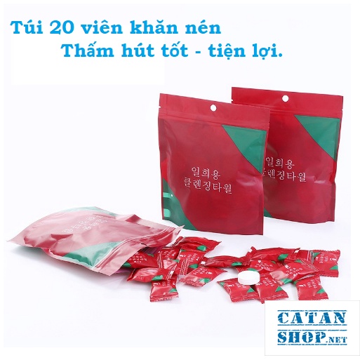 Gói 20 Khăn giấy nén Hàn Quốc siêu thấm hút Khăn lau mặt dùng 1 Lần Bông Cotton Bông Tẩy TGD563-KNen-Do