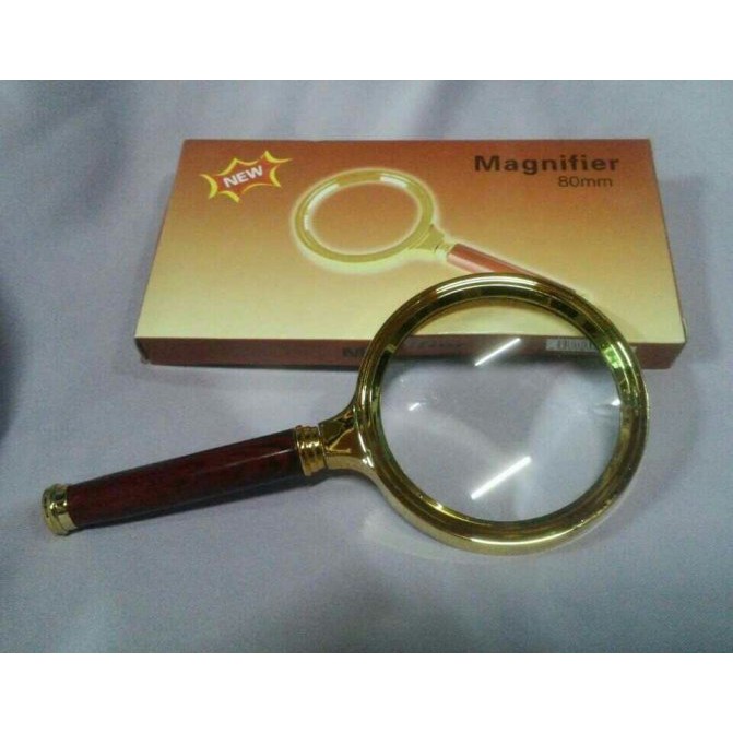 KÍNH LÚP 3D CẦM TAY MAGNIFIER 80MM CÁN GỖ PHÓNG ĐẠI TỐT