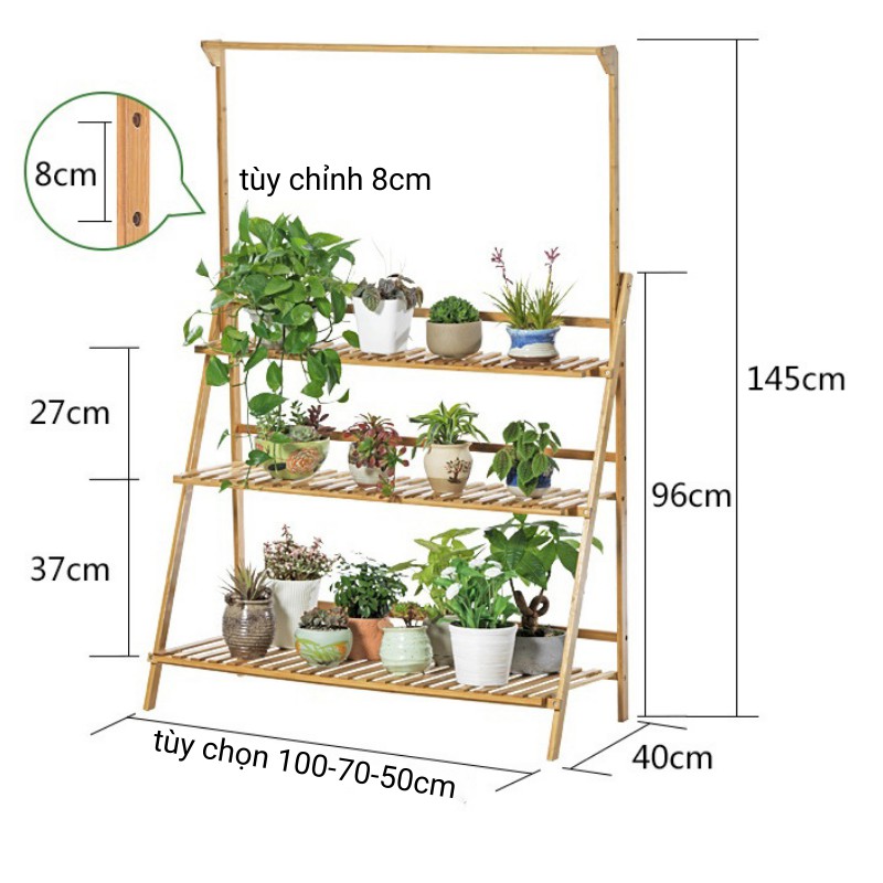 Kệ cây cảnh trong nhà kệ sen đá để ban công gỗ tre thân thiện môi trường kèm hướng dẫn lắp ráp