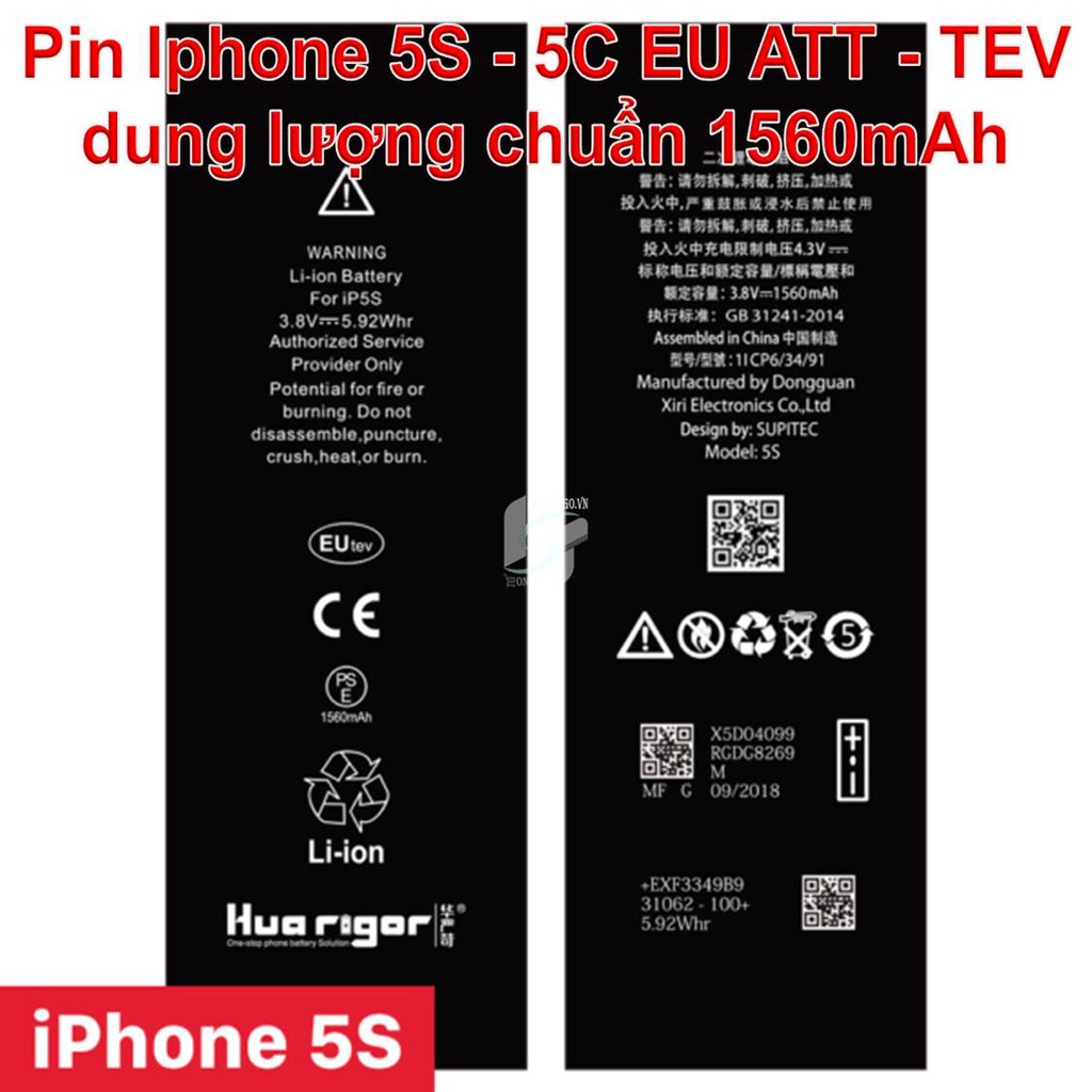 Pin Iphone 5S - 5C chính hãng Pisen 3C Easy dung lượng chuẩn và cao 1560mAh - 1860mAh