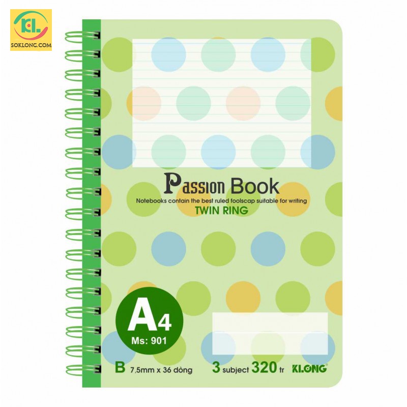Sổ lò xo kép 5Subject A4 320 trang kẻ ngang VPPKLONG, vở KLong MS 901
