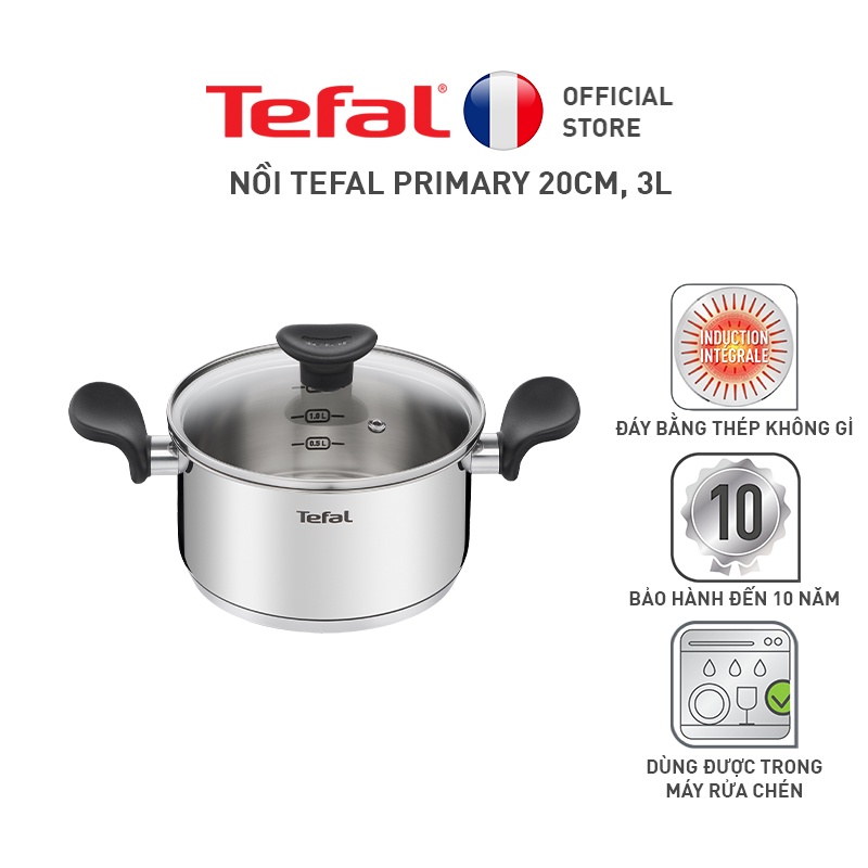 [Mã LIFEHL25 giảm 10% đơn 350K] Bộ nồi Tefal Primary 16/18/20cm (quánh 16cm - 1.5L, nồi 18cm - 2.2L, nồi 20cm - 3L)