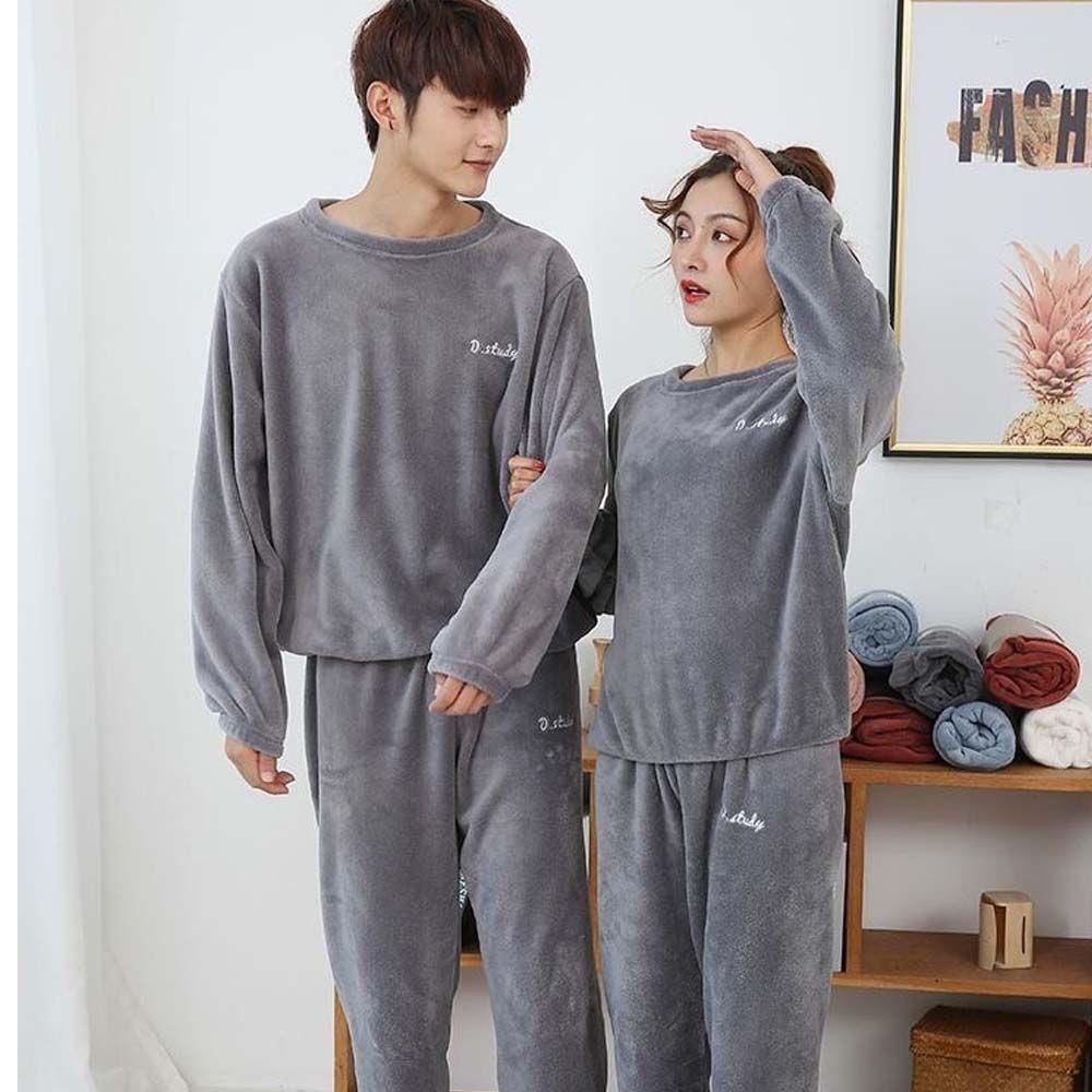 Bộ Đồ Ngủ Dáng Rộng Màu Sắc Đơn Giản Thời Trang Thu Đông Cho Nam Và Nữ