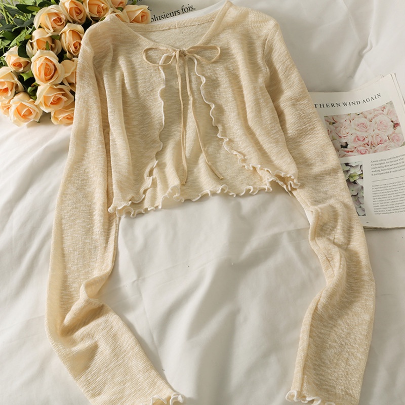 Áo sweater tay dài dáng ngắn mỏng thời trang phong cách Hàn Quốc