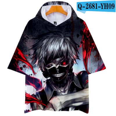 Anime Tokyo Ghoul Kaneki Ken Cosplay Costume Hoodie Short Sleeve Loose Casual T shirt  Halloween Party Shown Tops Plus Size Dura