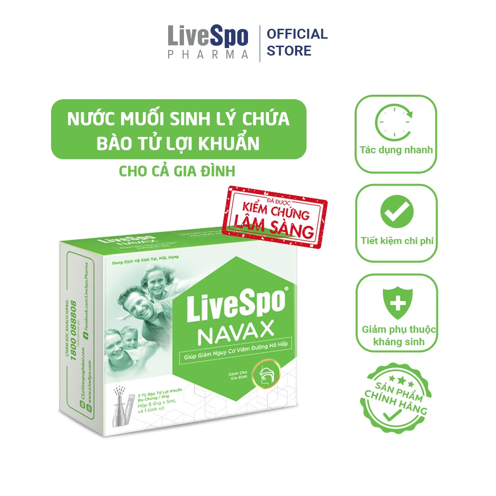 LiveSpo Navax Family - Xịt lợi khuẩn dùng cho cả gia đình, hỗ trợ viêm mũi, viêm xoang