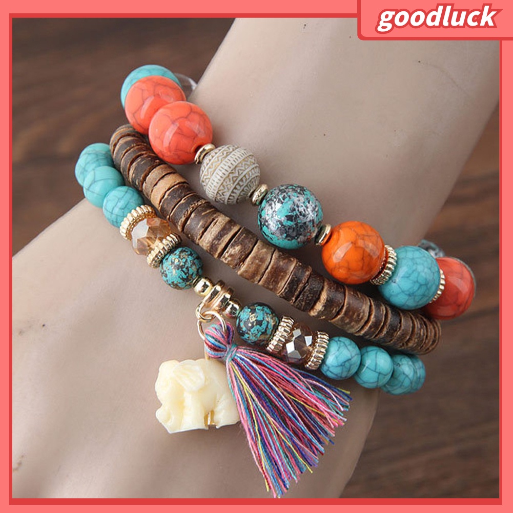 Set 3 vòng tay hạt đá phong cách Boho thời trang nữ độc đáo