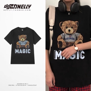 Áo thun tay lỡ nelly dáng unisex form rộng bear magic