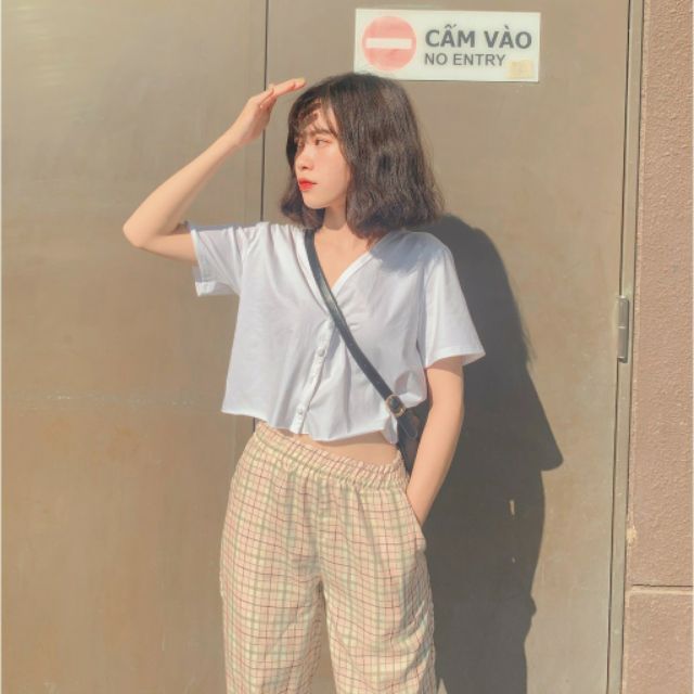 Áo Croptop YUNI phối khuy (Ảnh thật)