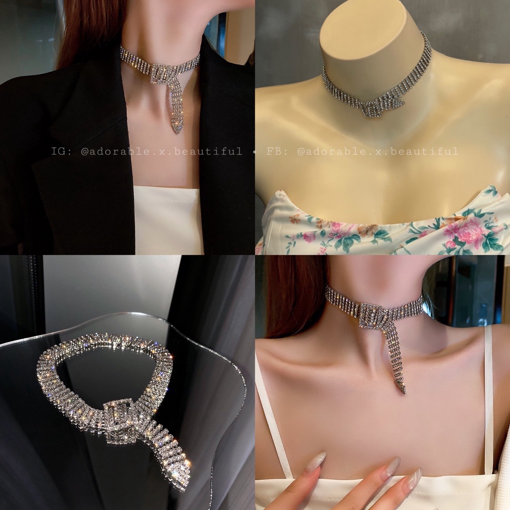 Tổng Hợp Dây Chuyền Choker Họa Tiết Đính Đá Phong Cách Ulzzang Hot Trend