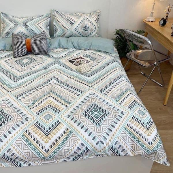 Bộ chăn ga gối Cotton Poly mẫu thổ cẩm chất liệu mềm đẹp thấm hút tốt